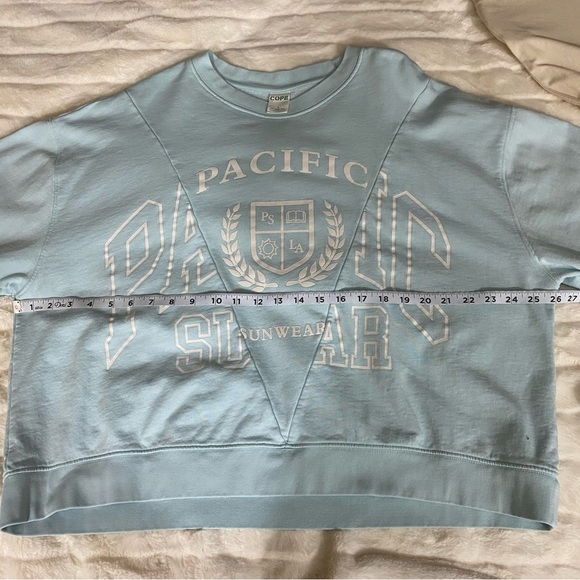 Cope x PacSun Eco Off White & Blue Spliced Crew Neck Sweatshirt Organic Cotton L - Picture 7 of 11